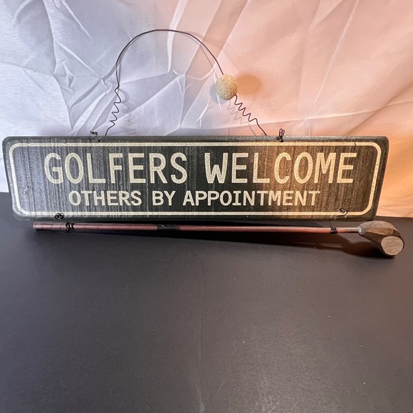 16in Golfers Welcome (others by appointment) Sign Green Rustic Wood 3D Club - Picture 1 of 3